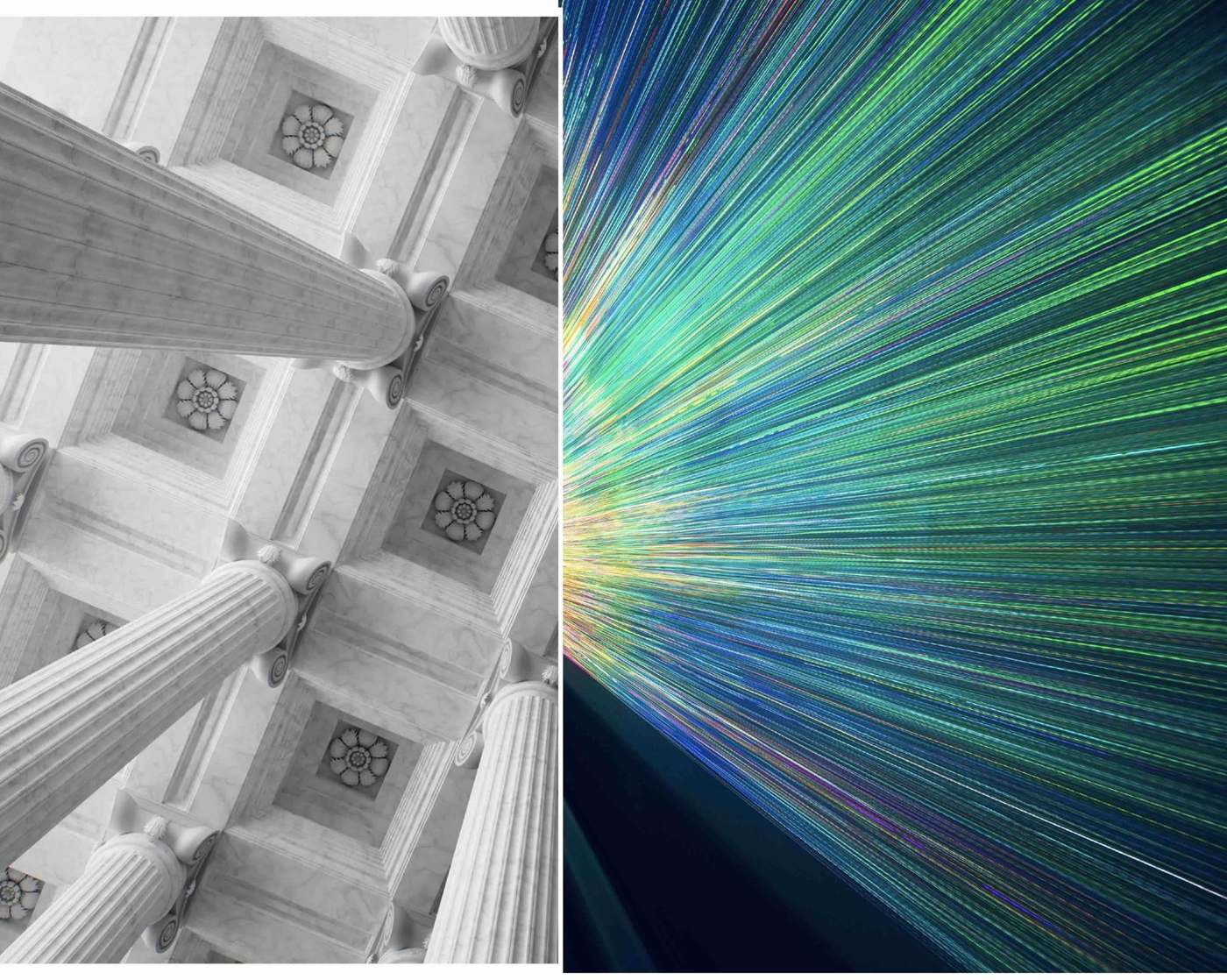 Classical columns meeting rays of light