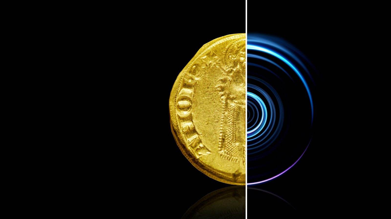 A gold florin meeting concentric digital rings